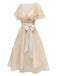 [Pre-Sale] Champagne 1950s Satin Belt Tulle Cocktail Dress