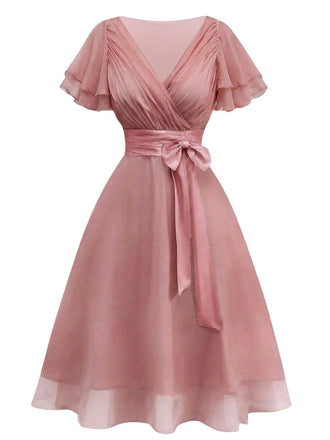 [Pre-Sale] Pink 1950s Satin Belt Tulle Cocktail Dress
