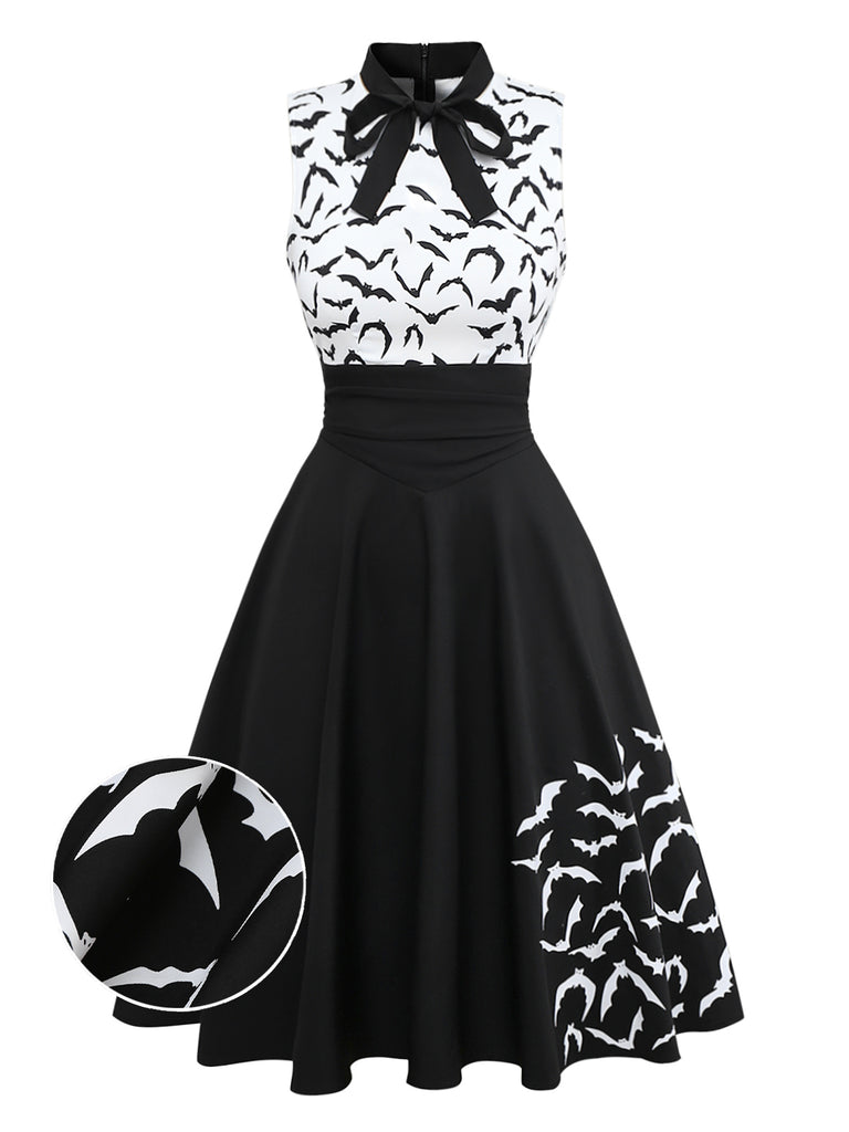 [Pre-Sale] Black & White 1950s Lace-up Bow Bat Dress