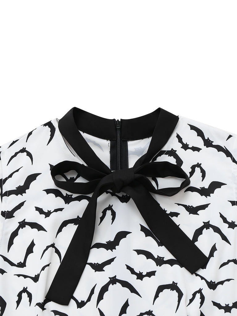 [Pre-Sale] Black & White 1950s Lace-up Bow Bat Dress