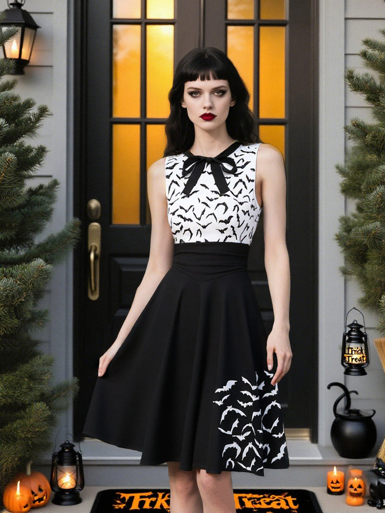 [Pre-Sale] Black & White 1950s Lace-up Bow Bat Dress