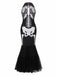 [Pre-Sale] Black & White 1930s Halter Skull Mesh Fishtail Dress