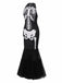 [Pre-Sale] Black & White 1930s Halter Skull Mesh Fishtail Dress