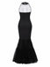[Pre-Sale] Black & White 1930s Halter Skull Mesh Fishtail Dress