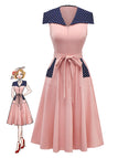 [Pre-Sale] Pink 1940s Sailor Collar Polka Dot Belted Dress