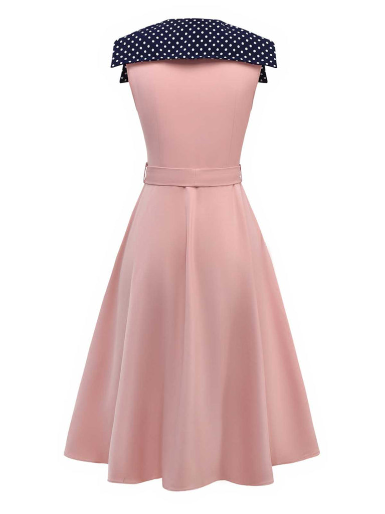 [Pre-Sale] Pink 1940s Sailor Collar Polka Dot Belted Dress
