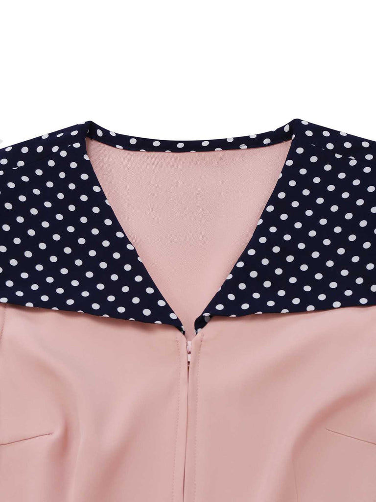 [Pre-Sale] Pink 1940s Sailor Collar Polka Dot Belted Dress
