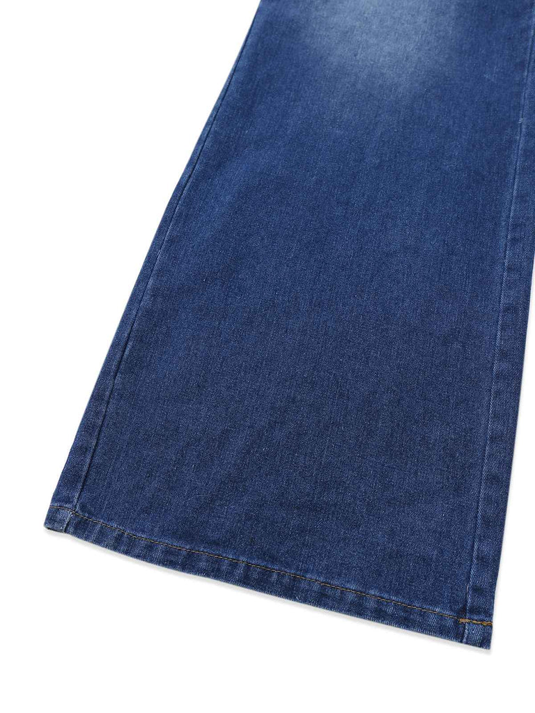 Blue 1930s Lapel Sleeveless Wideleg Denim Jumpsuit