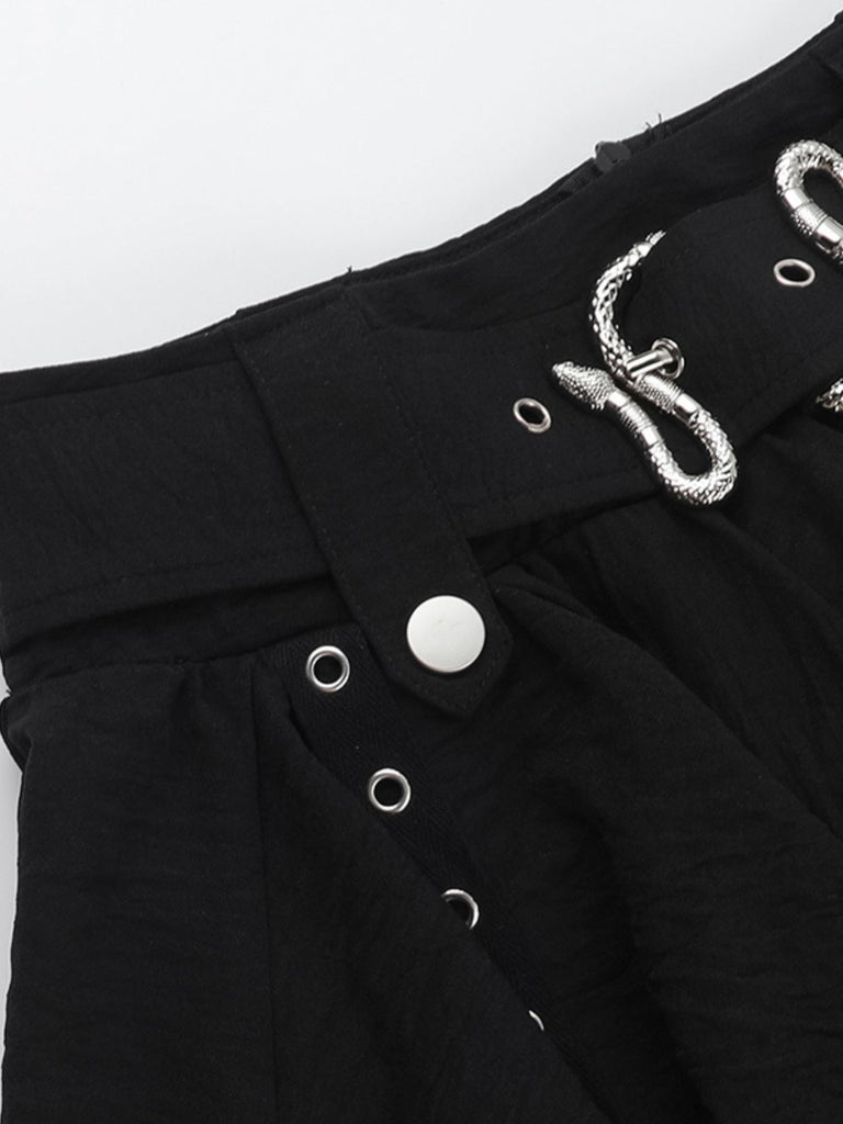 Black 1980s Punk Snake Belt Layered Mini Skirt