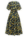 Yellow 1950s Lemon V-Neck Smocked Chiffon Dress