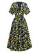 Yellow 1950s Lemon V-Neck Smocked Chiffon Dress
