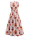 Red 1970s Lapel V-Neck Tropical Plants Dress