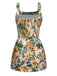 2PCS Yellow 1950s Floral Wide Strap Top & Mini Skirt