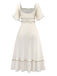 Apricot 1930s Square Neck Textured Binding Dress