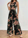 Black 1930s Floral Leaf Asymmetric Sleeveless Jumpsuit