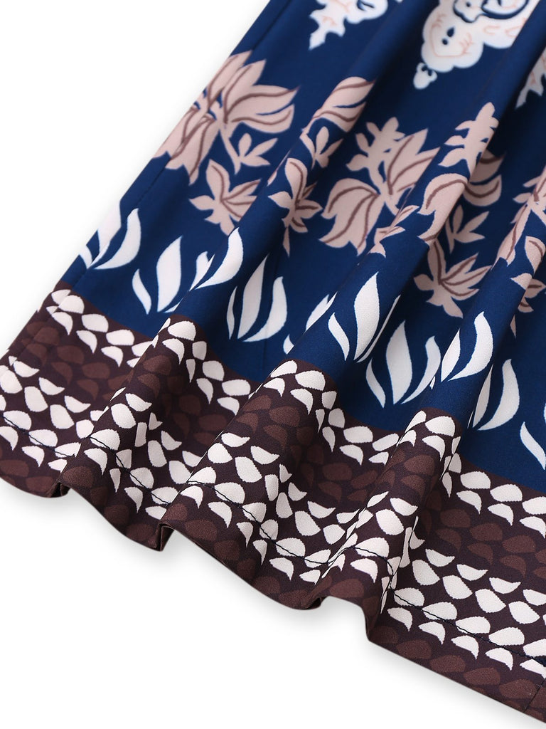 Blue 1970s Boho Ethnic Print Strap Belted Jumpsuit