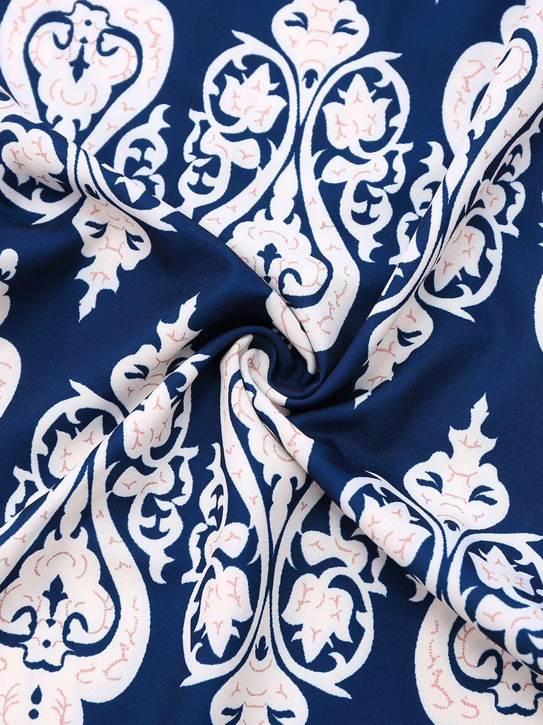 Blue 1970s Boho Ethnic Print Strap Belted Jumpsuit