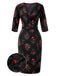 [Pre-Sale] Black 1960s Three-Quater Sleeve Floral Pencil Dress