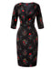 [Pre-Sale] Black 1960s Three-Quater Sleeve Floral Pencil Dress