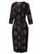[Pre-Sale] Black 1960s Three-Quater Sleeve Floral Pencil Dress