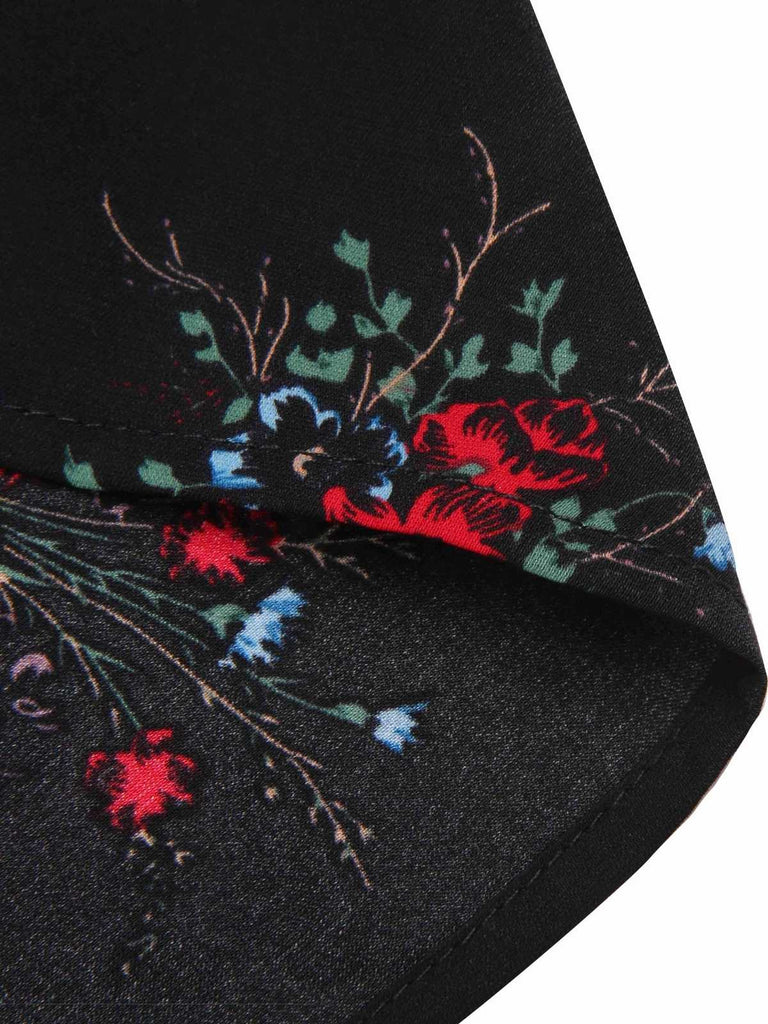 [Pre-Sale] Black 1960s Three-Quater Sleeve Floral Pencil Dress