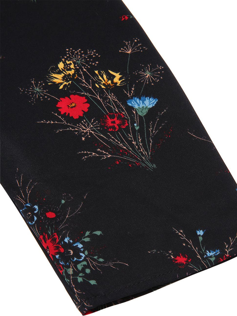 [Pre-Sale] Black 1960s Three-Quater Sleeve Floral Pencil Dress