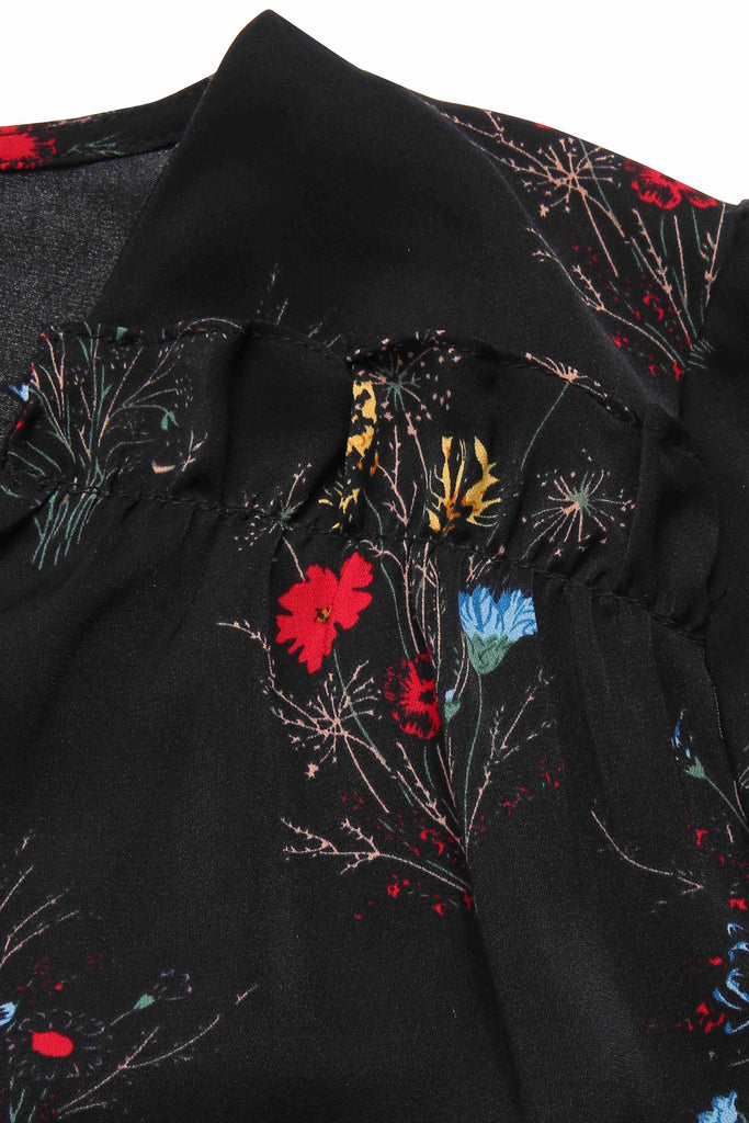 [Pre-Sale] Black 1960s Three-Quater Sleeve Floral Pencil Dress
