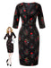 [Pre-Sale] Black 1960s Three-Quater Sleeve Floral Pencil Dress