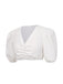 [Pre-Sale] White 1950s Ruched V-Neck Puff Sleeve Crop Top
