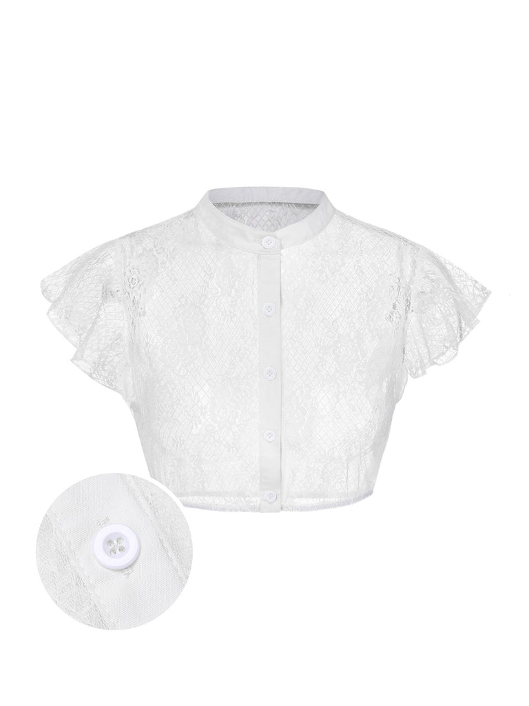 [Pre-Sale] White 1950s Ruffle Sleeve Lace Crop Top