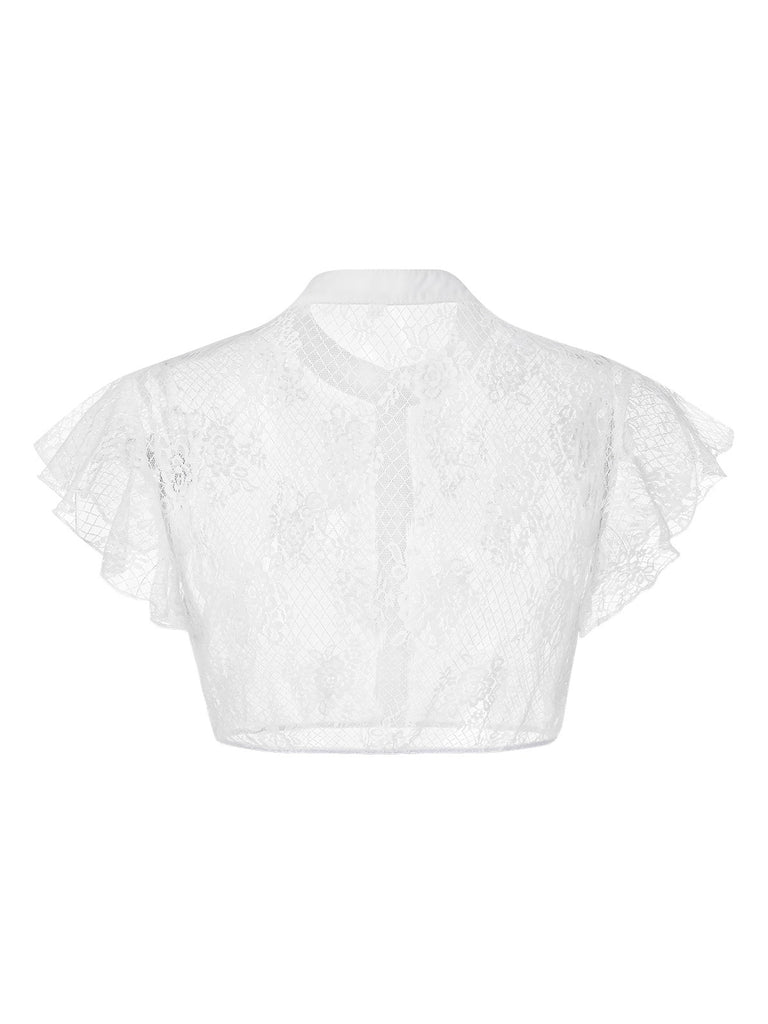 [Pre-Sale] 3PCS Red 1950s Floral Lace Velvet Dress & White Top