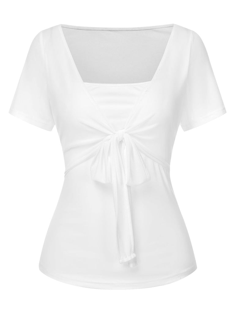 [Pre-Sale] White 1960s Square Neck Front-Tie Top