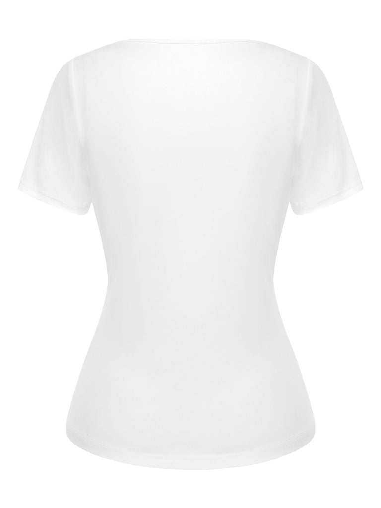 [Pre-Sale] White 1960s Square Neck Front-Tie Top