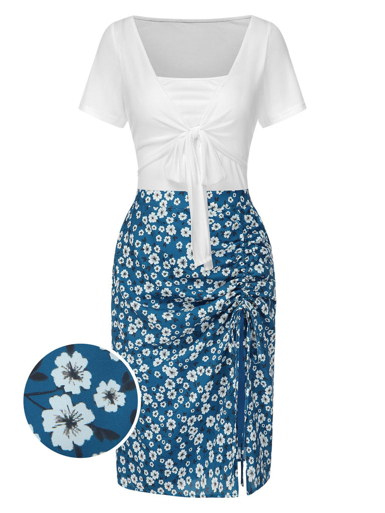 [Pre-Sale] 1960s Square Neck Tie Top & Ruched Pencil Skirt