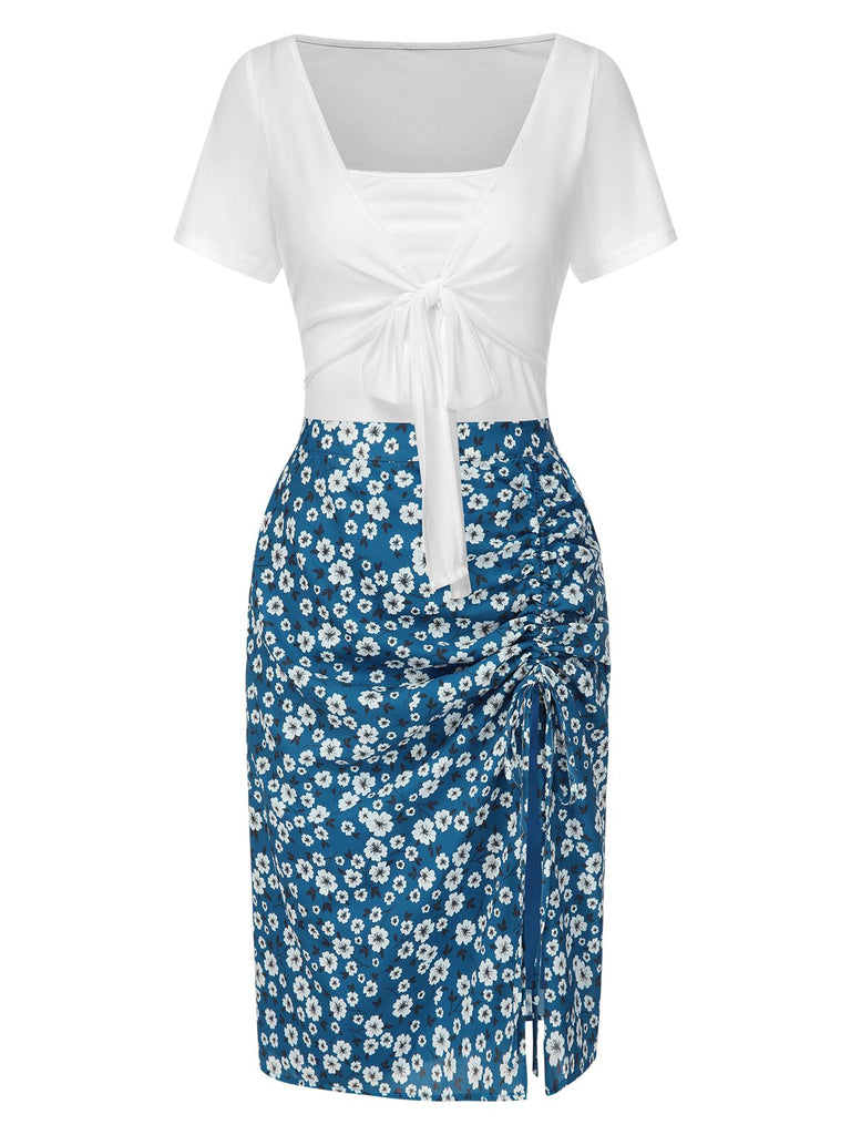 [Pre-Sale] 1960s Square Neck Tie Top & Ruched Pencil Skirt