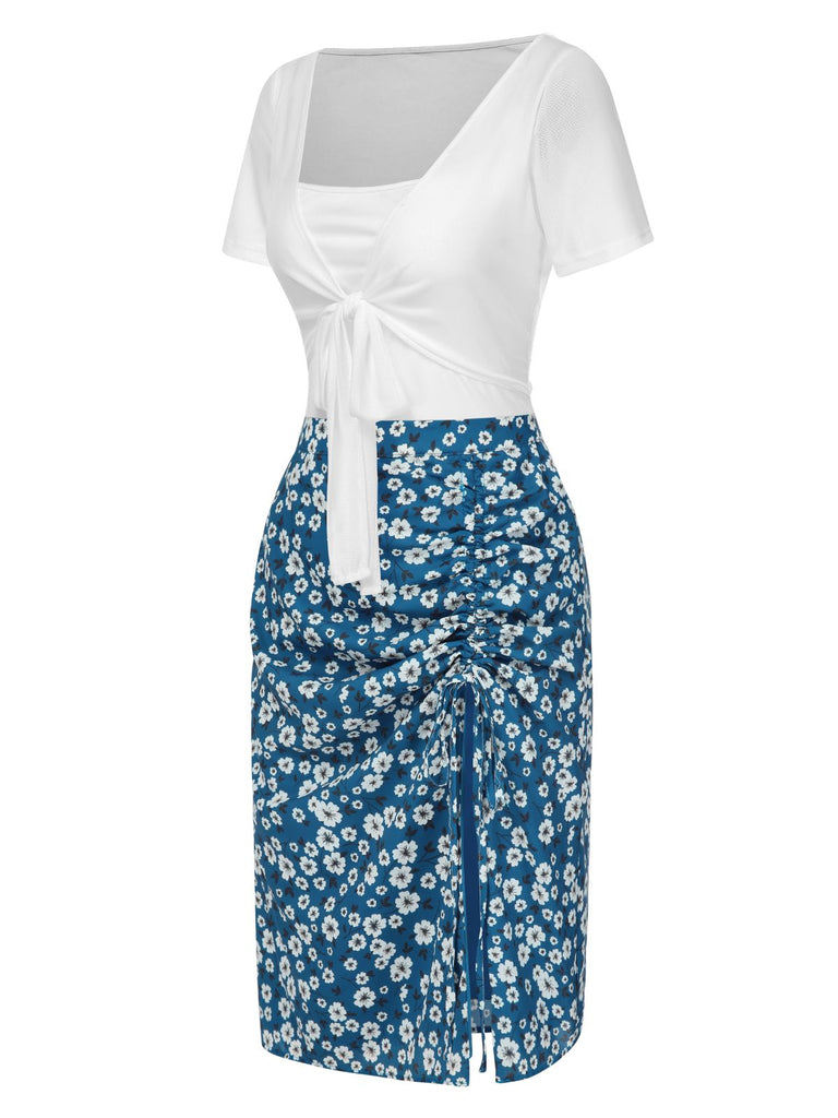 [Pre-Sale] 1960s Square Neck Tie Top & Ruched Pencil Skirt