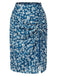 [Pre-Sale] Blue 1960s Daisy Print Chiffon Ruched Pencil Skirt