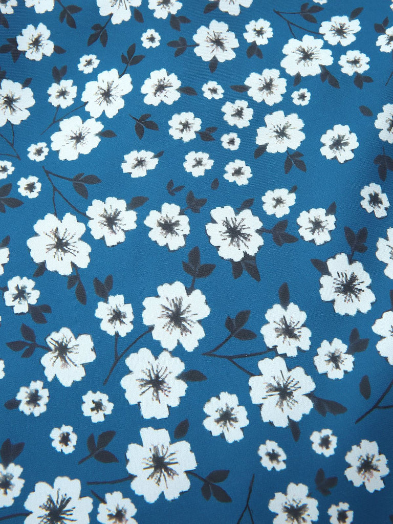 [Pre-Sale] Blue 1960s Daisy Print Chiffon Ruched Pencil Skirt