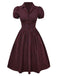 [Pre-sale] Red 1950s Plaid Lapel Puff Sleeves Cotton Dress