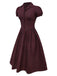 [Pre-sale] Red 1950s Plaid Lapel Puff Sleeves Cotton Dress
