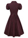 [Pre-sale] Red 1950s Plaid Lapel Puff Sleeves Cotton Dress