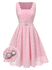 [Pre-Sale] Pink 1950s Floral Pearl Belt Lace Dress