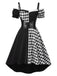 [Pre-Sale] Black 1950s Halloween Harlequin Pattern Dress & Leather Corset