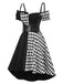 [Pre-Sale] Black 1950s Halloween Harlequin Pattern Dress & Leather Corset