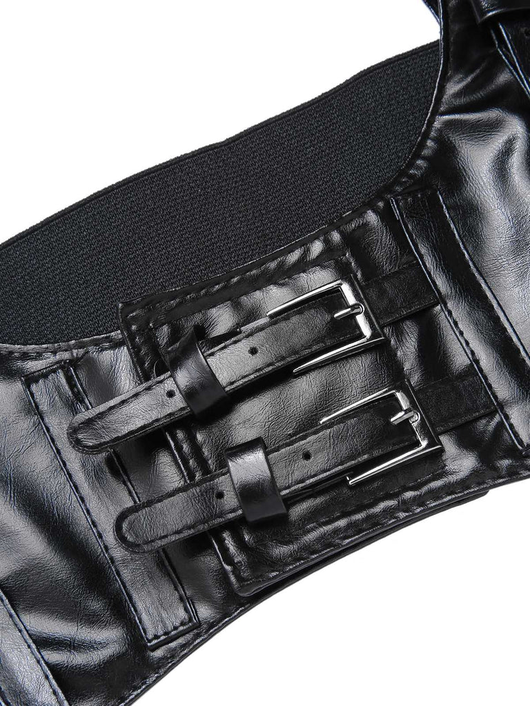 [Pre-Sale] Black 1950s Halloween Harlequin Pattern Dress & Leather Corset