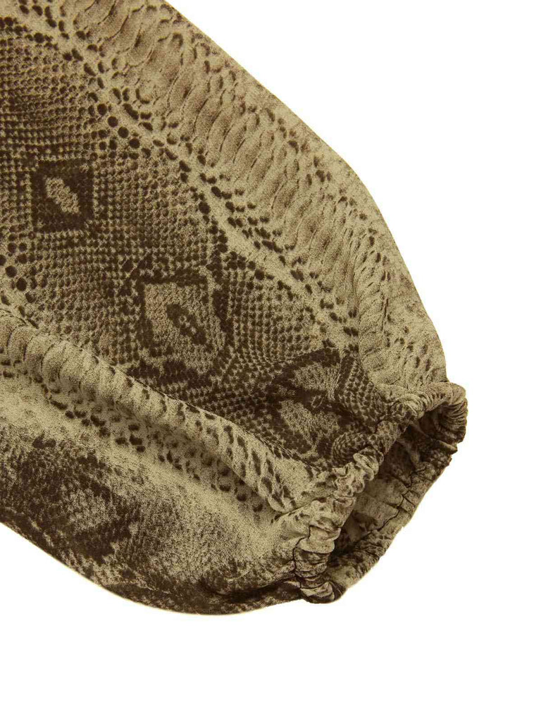 [Pre-Sale] Brown 1980s Snake Print Ruffled Chiffon Dress