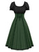 Green 1940s Colorblock Lace-Up Dress