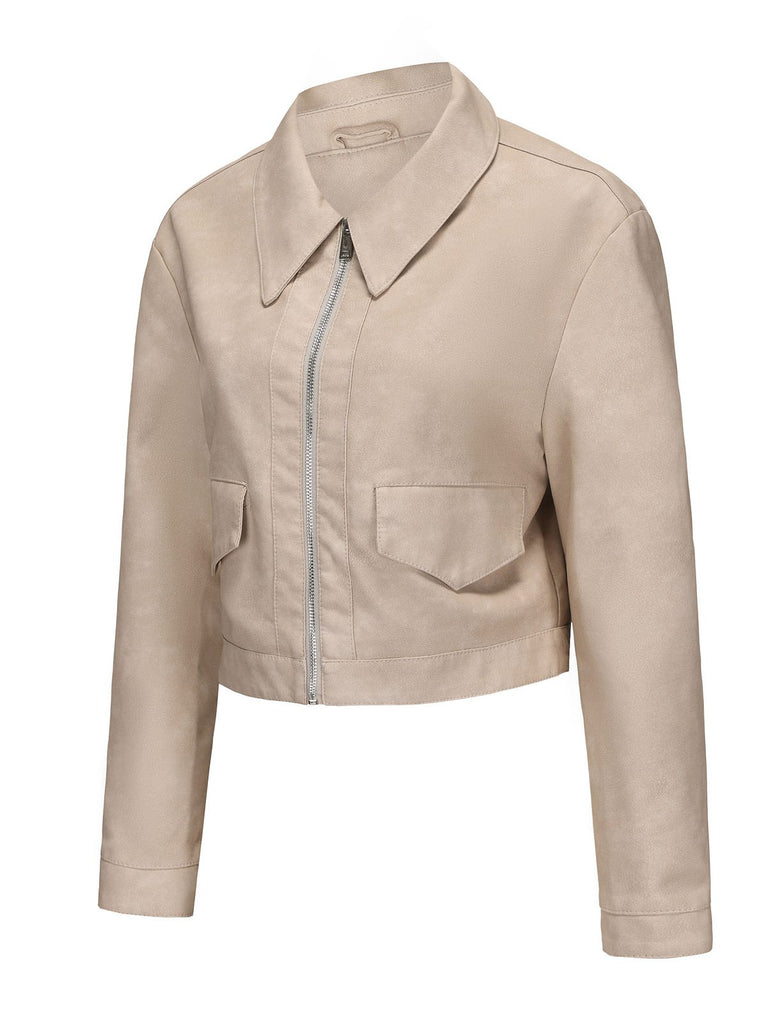 1950s Lapel Leather Long Sleeve Jacket