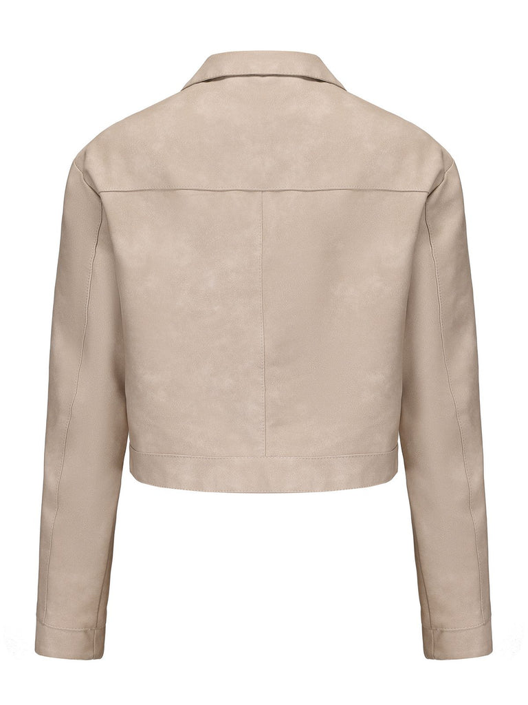 1950s Lapel Leather Long Sleeve Jacket