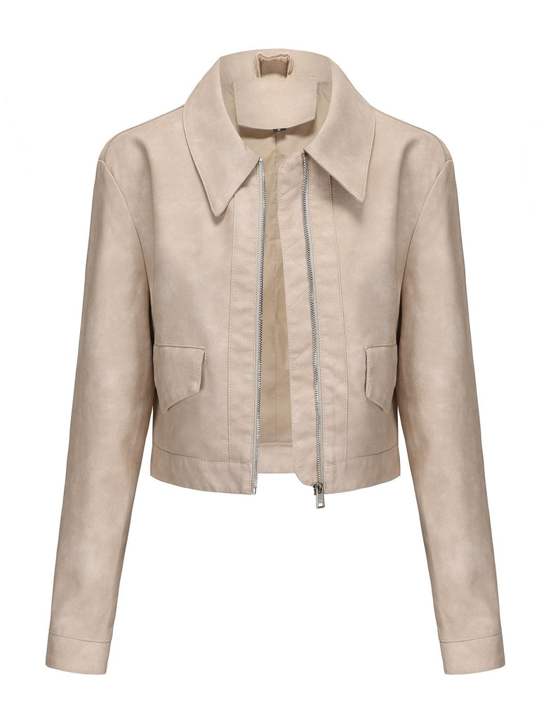 1950s Lapel Leather Long Sleeve Jacket